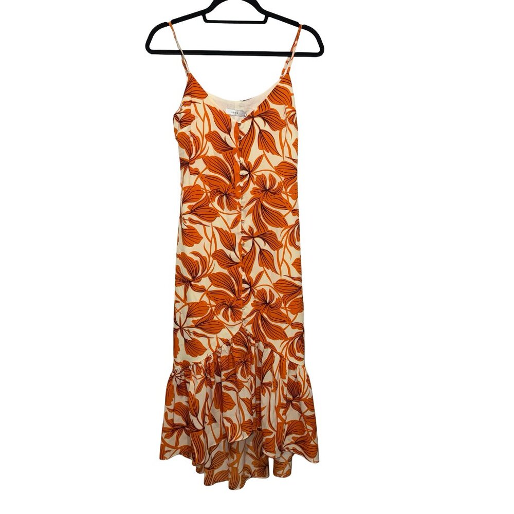 Lush Orange/Cream Floral Button Down Spaghetti Strap Dress Sz Small NWT